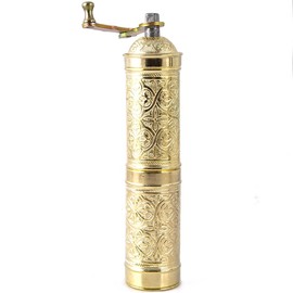 Glios Handmade Turkish Pepper & Coffee Grinder, Refillable Turkish Spice Mill with Adjustable Coarseness, Manual Coffee Mill with Handle, Coffee Grinder Metal with Hand Crank 22 cm-8.66 inch (Yellow)