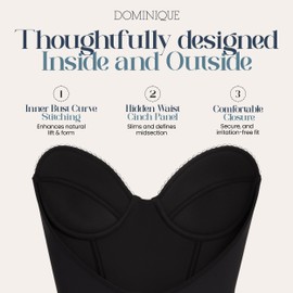 Dominique Noemi Women’s Backless Strapless Longline Bustier Bridal Bra #6377 - Full Support, Shaping Bra - Lingerie for women