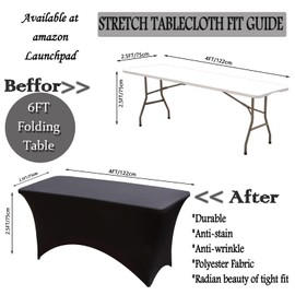 ZeriTlolen Spandex Tablecloth [4FT, Black] Tight, Fitted, Elastic Massage, Washable and Wrinkle Resistant Stretch Rectangular Patio Table Cover for Wedding, Banq