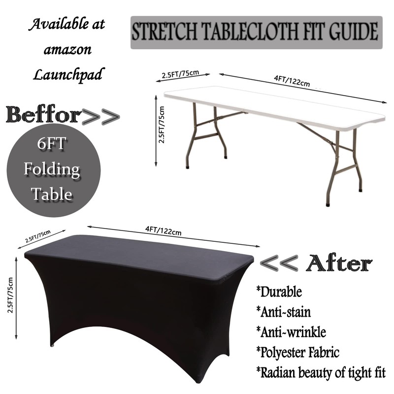 ZeriTlolen Spandex Tablecloth [4FT, Black] Tight, Fitted, Elastic Massage, Washable