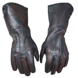 Men's Long Cuff Leather Gloves, Medieval Gloves, Made With Genuine Unlined Sheep Skin Leather, Waxed Brown (Large)