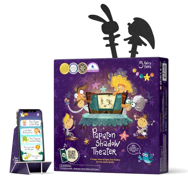 PAPATON Shadow Puppet Theater - 32 Shadow Puppets - Award Winning Toy, Family Storytelling Board Game, Downloadable App, Birthday Gift for 3 4 5 6 7 8 Years Kids