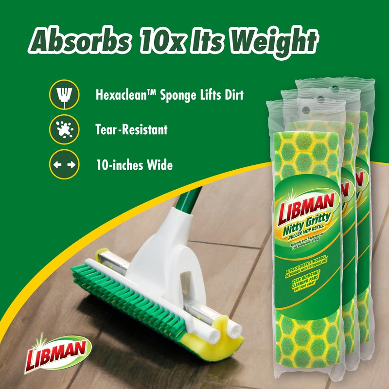 Libman Nitty Gritty Roller Mop Refills | Scrub Mop |