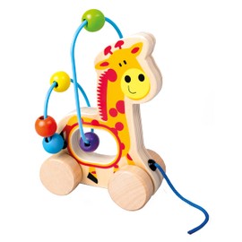 Bino Wooden Maze Pull Giraffe Toy for Children from 1 Year Old Children's Toy (High-Quality Children's Wooden Motor Skills Bow, Mini Format Motor Skills Game with Metal Bow and Wooden Balls), Yellow