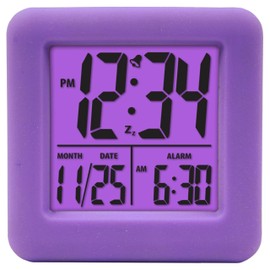 Equity 70912 Digital Purple Silicone Cube Alarm Clock with On-Demand Backlight