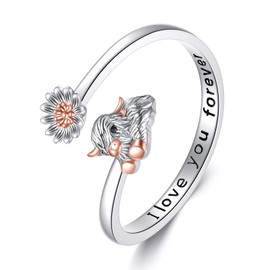 YAFEINI Highland Cow Ring S925 Sterling Silver Adjustable Highland Cow Open Rings Highlands Cows Jewelry Gift for Women Mom Wife