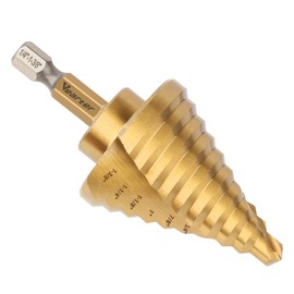 Vearter HSS Spiral Groove Double Flute Step Drill Bits, 1/4'' - 1-3/8'' Bits 10 Steps M2 Material Unibit Hex Shank for Drilling Holes in Stainless Steel Aluminium Sheet Metal Wood Plastic PVC