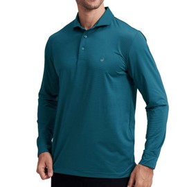 Long Sleeve Golf Shirts for Men UPF 50+ Sun Protection Casual Activewear Striped Mens Polo Turquoise