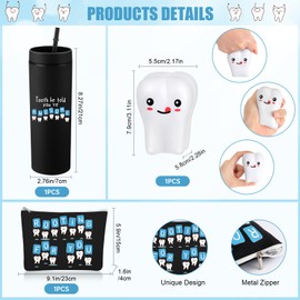 Skylety 3 Pcs Dental Hygiene Month Gifts Dental Assistant Hygienist Appreciation Gift 16oz Tumbler with Lid Cute Teeth Makeup Bag Stress Toy Employee Thank You Dentist Coworker Nurse Student(Black)