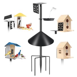 Smart Bird Feeder Pole with Squirrel Baffle & Bath-Heavy Duty Adjustable 3-6.6ft Universal Stand Mount for Backyard&Outdoor Bird Houses/Cameras (80'Pole-Baffle-Bath)