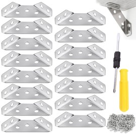 Triangle Angle Brackets - 15 PCS Stainless Steel Corner Brackets with 60 Screws, Universal Furniture Corner Connectors, Silver Furniture Angle Fastener Corner Support Bracket for Table Chair Cabinet