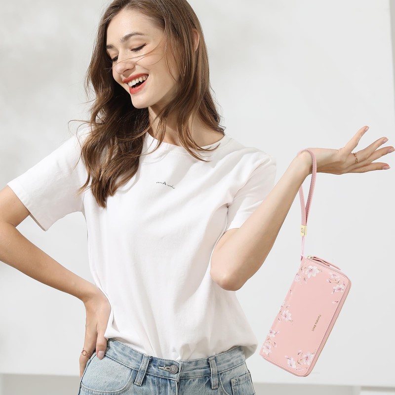 Pomelo Best Women's Large Purse in Long Format Flowers Embossing