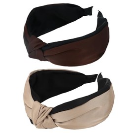 CURASA Headbands For Women Girls 2PCS Comfortable Knotted Head Bands Non Slip Wide Fabric Hairbands Brown Beige Cute Top Knot Bow Hairband Elegant Stylish Hair Accessories Fashion Vintage Hair Hoops