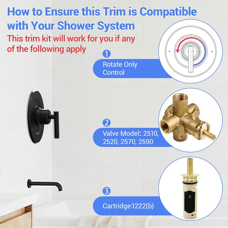 Upgraded Trim kit Replacement for Moen Gibson T2901BL, Single Shower