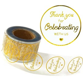 500pcs Thank You for Celebrating with Us Stickers 1.5 Inch Round Thank You Tag Stickers for Wedding, Baby Shower, Party Favor, Invitation Envelope(Gold Foil)