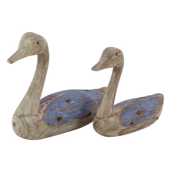 Deco 79 Wood Duck Decorative Sculpture Home Decor Statues, Set