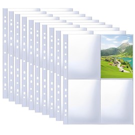 10 Stück Transparent Postkartenhüllen, A4 Fotohüllen, 4 Fächer Doppelseitig Klarsichtfolien A4, 40 Taschen Foto Seitenschutz für Familien, Hochzeits