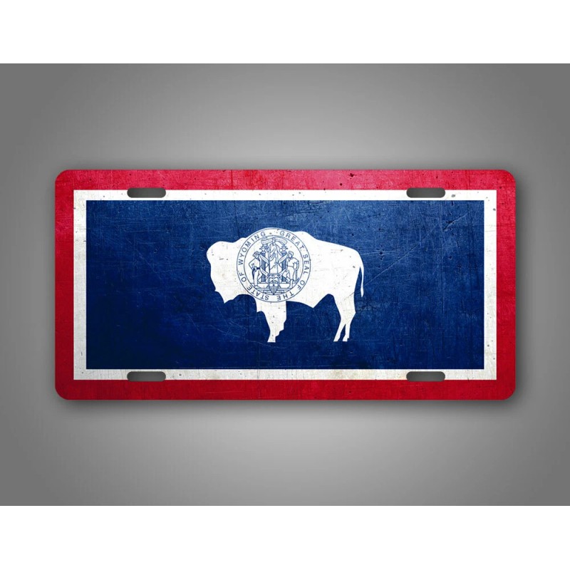 SignsAndTagsOnline Wyoming Weathered Metal Flag License Plate Antique WY State