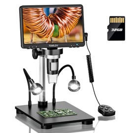 TOMLOV DM9B 7" Digital Microscope: 1080P 1200X Coin Microscope Magnifier, 12MP Ultra-Precise Focusing LCD Soldering Microscopes for Adults, PC View, 32GB, Black
