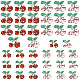 40 Pcs 3D Cherry Nail Charms Nail Rhinestones Nail Art Shiny Nail Gems Nail Glitter Studs Kawaii Nail Slices Diamond Crystal for Women Jewelry Making Crafts DIY Manicuring (Pink/Red, Silver, 6mm/8mm)