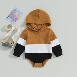 Baby Sweatshirt Romper Baby Boy Hoodies Infant Boy Hooded Romper Baby Fall Winter Clothes (Brown White, 12-18 Months)