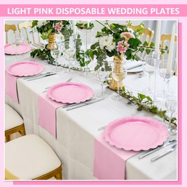 sxiiro 50 Pcs Light Pink Paper Plates 9 Inch Disposable Scalloped Dinner Plates Pink Dessert Plate Party Plate for Baby Shower, Wedding, Birthday