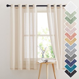 PONY DANCE Country House Curtains, Semi-Transparent Linen Texture Curtain, Bedroom & Living Room, Decorative Curtains with Eyelets, Airy & Translucent Curtains, Pack of 2