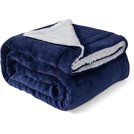 Good Nite Throw Blanket 130x150cm Fleece Flannel Sherpa Soft Blankets Fluffy Reversible Microfiber for Bed Couch Sofa and Travel (Navy,Single)