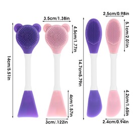 Mabor 4 Pcs Silicone Facial Cleansing Brush, Face Masks Skincare Brush Double-Head Manual Cleansing Brushes for Deep Gentle Exfoliating for Pore (Purple&Pink)