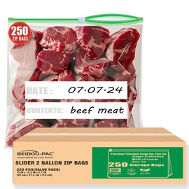 BEIDOU-PAC 2 Gallon Large Slider Food Storage Freezer Bags, 250 Count | 2 Mil | 13" x 12.3" | Heavy-Duty Freshness Easy Open Reclosable Clear Plastic Bags
