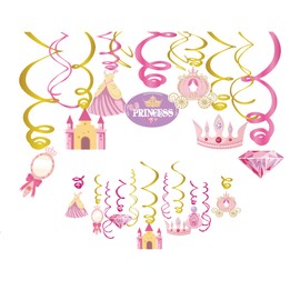 CC HOME 30Pack Princess Castle Hanging Swirls Girls Crown Dress Jewelry Ceiling Streamer Birthday Party Decorations Pink Princess Castle Themed Party Favors for Holiday Baby Shower Home Decoration