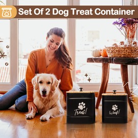 DD 2 Pack Dog Treat Container for Countertop, Black Dog Treat Jar with Airtight Lid, Dog Cookie Jar for Kitchen Counter, Metal Pet Treat Organizer, Small Dog Treat Canister Farmhouse Dog Food Storage