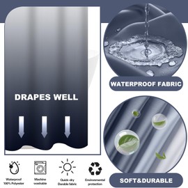 TWLSNCD No Hook Ombre Blue Shower Curtain with Snap in Fabric Liner Set, Modern Hotel Style Design for Bathroom, Double Layer Ringless with See Through Mesh Top Window, 71" x 74"