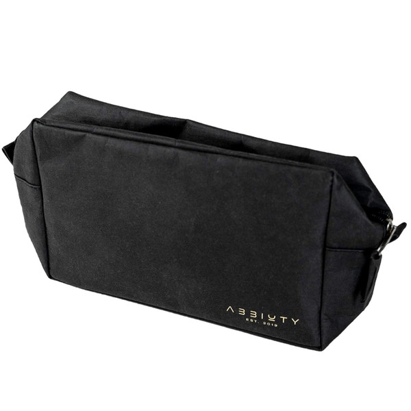 Abbiuty Toiletry Bag (Recycled and Vegan Kraft Paper) High-Quality Toiletry Bag for Women and Men, Large Cosmetic Bag, 4 Litre Storage Space, Sustainable Wash Bag, black, Toiletry bag