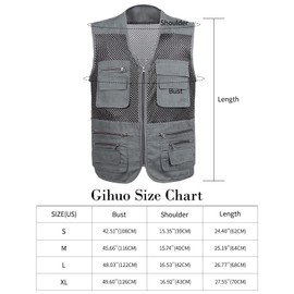 Gihuo Men's Mesh Multi Pockets Outdoor Fishing Safari Travel Vest(Grey-M)