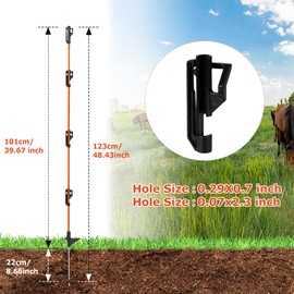 46 Inches Electric Fence Fiberglass Posts, 50 Pack Step in Electric Fence Post, Temporary Portable Fence Stakes for Livestock, Big Insulator, Orange