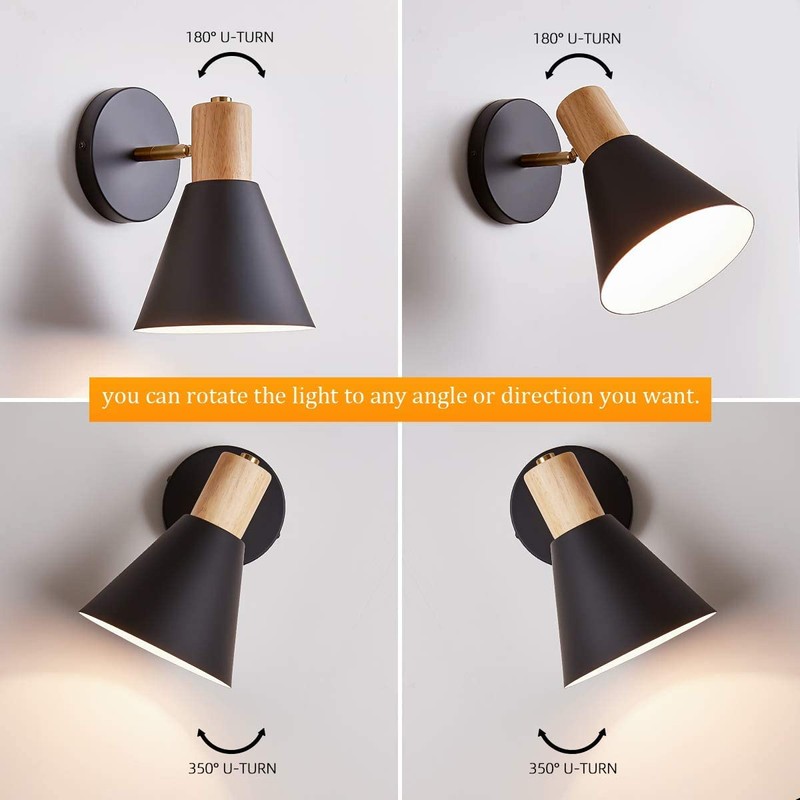 ClanKin Wall Sconces Lighting for Bedroom, Black Adjustable Wood Style