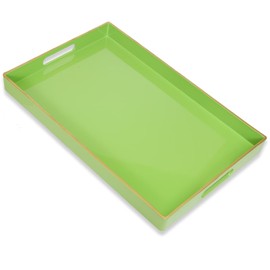 Leemxiiny Lime Green Decorative Coffee Table Tray, Rectangular Plastic Serving Tray with Handles for Living Room, Ottoman, Bathroom, 15.7"*10.2"