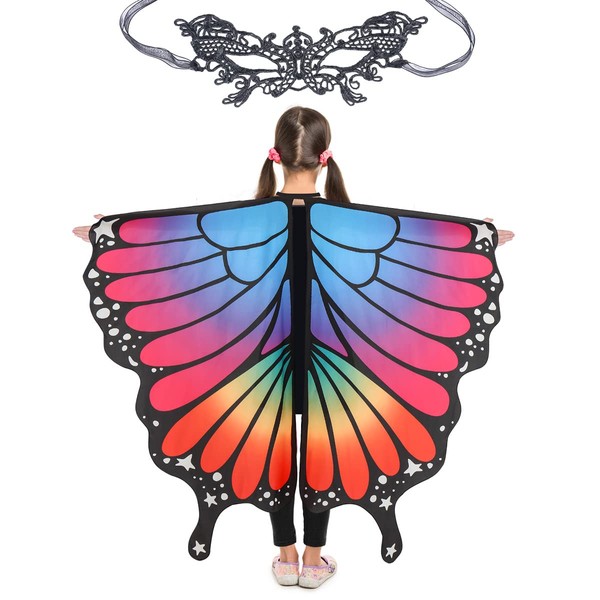 MAGIFIRE Butterfly Wings for Girls, Halloween Costume, Fairy Shawl, Ages 3-15, Fluorescent