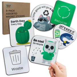 Home Zone Living Kitchen Trash and Recycling Combo Assorted Magnetic Sticker Set, 3.94 inch x 3.94 inch, 6-Pack Total of Assorted Magnetic Stickers