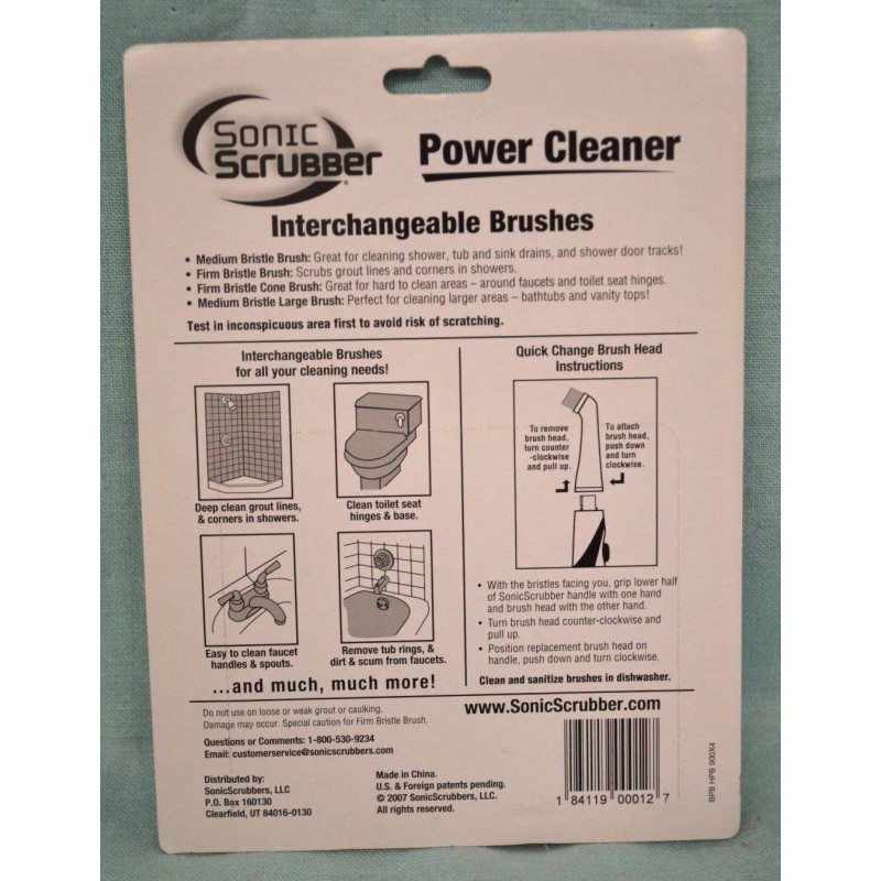 Sonic Scrubber 4 PC BATHROOM Power CLEANER Interchangeabl