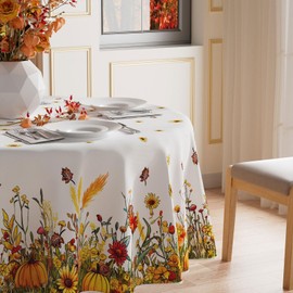 XCHI Fall Color Wild Flowers Pumpkin Tablecloth Round Washable Table Covers for Home Party Decorations 70x70 Inch