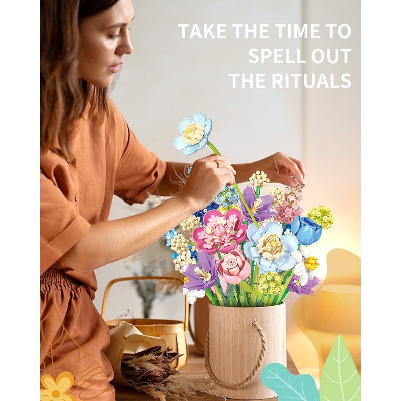 Flower Bouquet Building Blocks Set, Artificial Eternal Flower Plant, Home