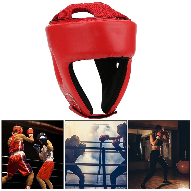 Boxing Helmet PU Leather Adjustable Head Guard Sanda Kickboxing Training