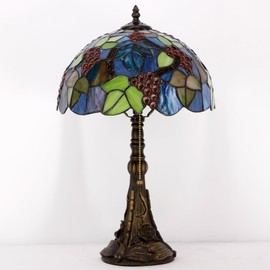 ZJART Tiffany Table Lamp Stained Glass Lamp 12X12X19 Inch Antique Reading Light (Amber Grape)