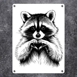 Raccoon shows heart metal sign in 15 x 20 cm for animal lovers as a perfect Valentine's Day gift saying sign ideal for home