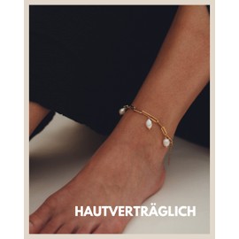 GD GOOD.designs Anklet with Pearls - Waterproof - Real Freshwater Pearl Anklet for Women I Stainless Steel Links in 18 Carat Gold or Silver I Size Adjustable, Stainless Steel, Cubic Zirconia