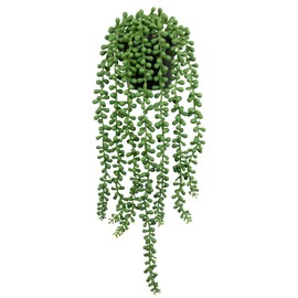 LOYWREE Fake Plants Indoor Artificial String of Pearls Plant in Black Pots, Realistic Green Faux Succulent Hanging Plants for Shelf Decor Desk Home Garden Decorations