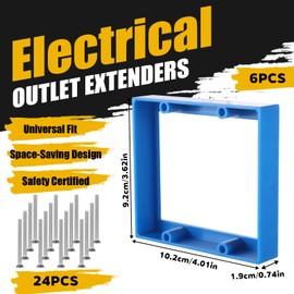 6Pcs Double Gang Outlet Box Extender Electrical Box Extenders with 24Pcs Screws, Receptacle Extenders 2 Gang Electrical Boxes for Electricals Boxes and Electricals Outlet Switches(Blue)(3/4in)