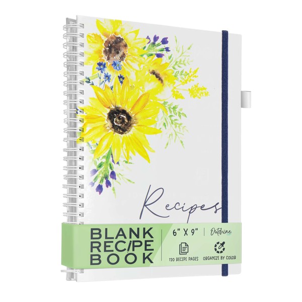 OUTSHINE 6 x9 Sunflower Hardcover Recipe Binder, Blank Recipe Binder to Write in Your Own Recipes, Recipe Binder, Recipe Book Blank, Recipe Notebook, Cookbook Binder, Recipe Journal, Blank Cookbook